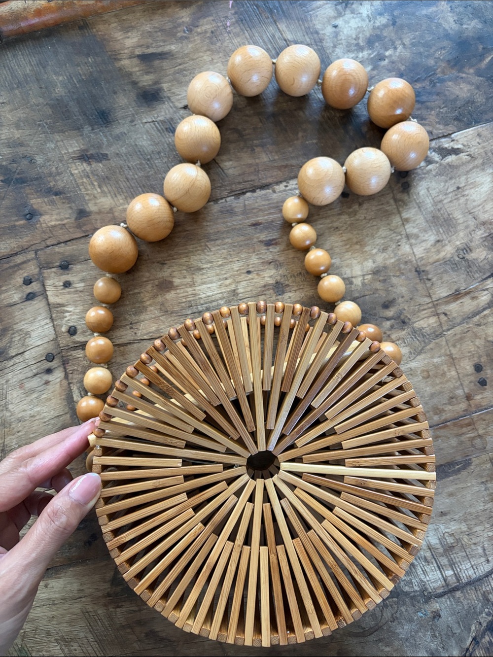 cult gaia Round Bamboo Bead Shoulder Bag - Natural Brown